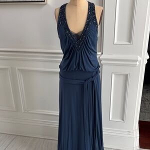 Elegant Navy Blue Beaded Women's Dress
